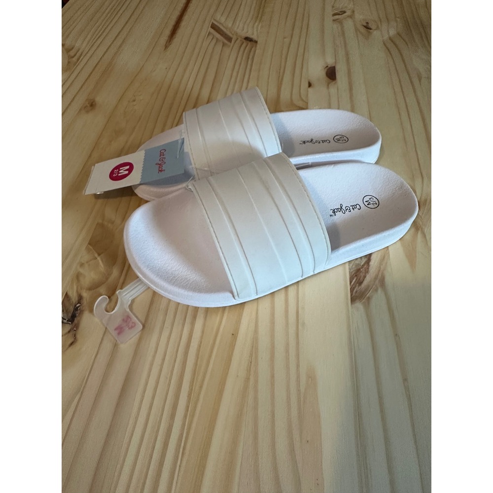 Cat & Jack Kids White Slide Sandals Slip On Shoes Size M 2/3 NWT